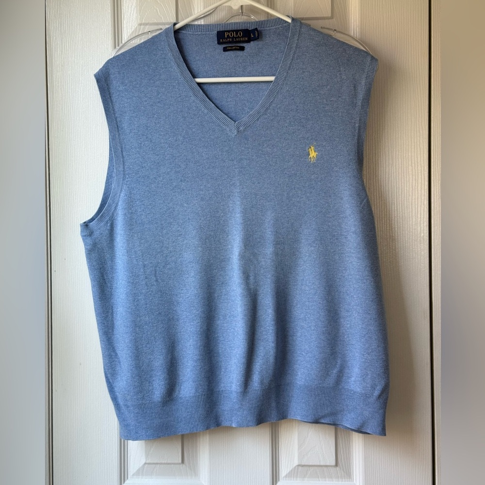 Polo by Ralph Lauren Blue Sweater Vest Men’s Large 100% Pima Cotton